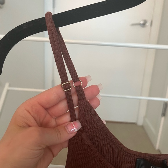 Brown Ribbed Mini Dress - Picture 3 of 5